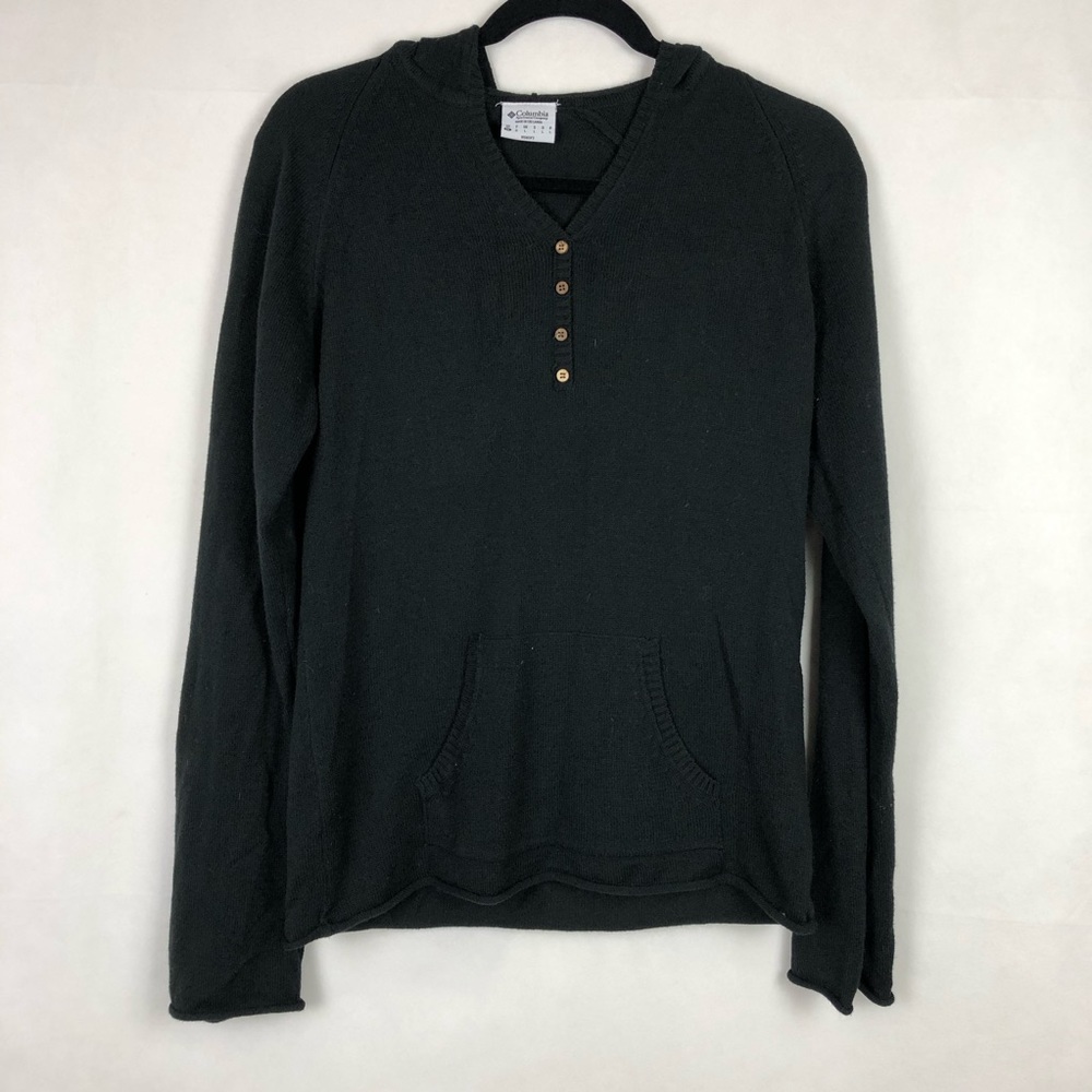 Columbia Knit Hooded Sweater Black Size Medium
